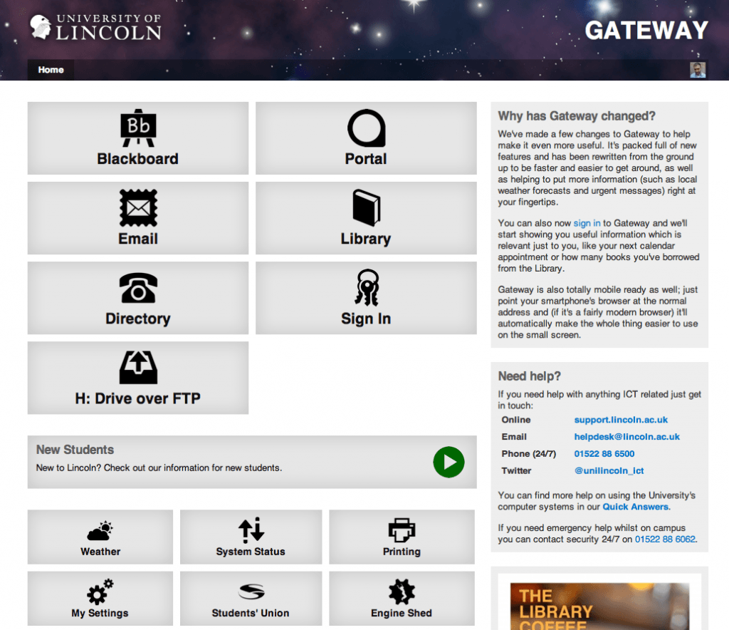 The university Gateway page